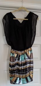Black dress with mutli colored skirt